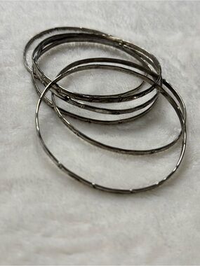 Classic Thin Stackable Silver Bangle Bracelet Set - Women Jewelry 6 pieces